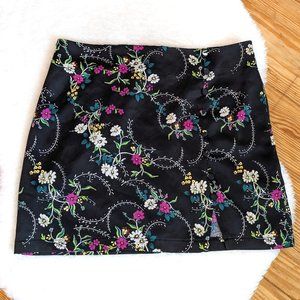 Urban Outfitters Black Dark Floral Silky Satin Mini Skirt